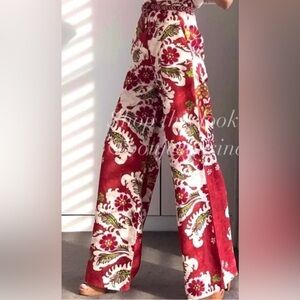 Zara Linen Blend Print Wide-Leg Pants Boho